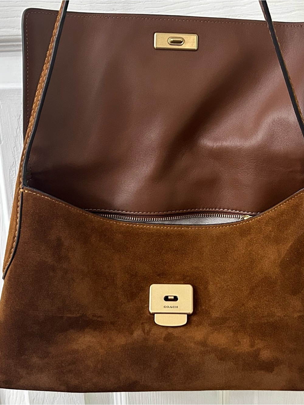 Coach Chelsea 30 Brown Suede Flap Shoulder Bag - Picture 7 of 11